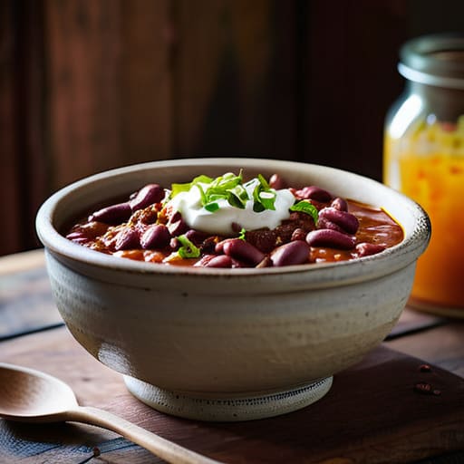 Bowl of hearty beef and bean chili.